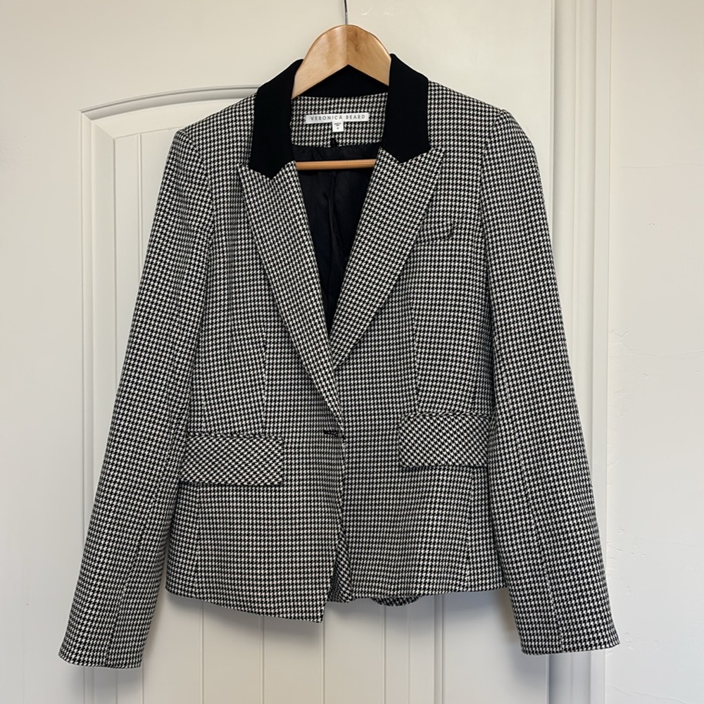 Veronica Beard Houndstooth Cutaway Dickey Blazer in Black Multi Size 8